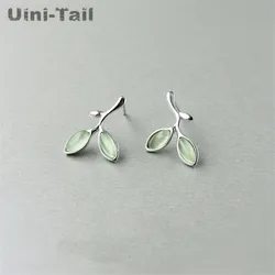 Uini-Tail HOT new 925 Tibetan silver green leaves earrings Korean fashion simple trend ear movement jewelry high quality ED022