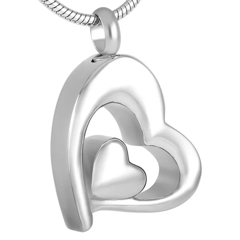 IJD8734 Wholesale Women's Stainless Steel Double Heart Keepsakes Memorial Charm Urn Necklace Cremation Ashes Jewelry Locket Urn