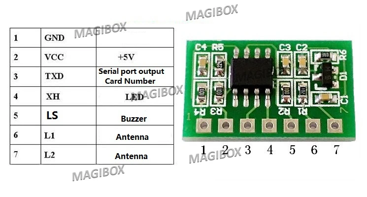 

10Piece/lot 125kHz EM4100 TTL RS232 RFID card reader Moule Embedded module Circuit UART Interface +345UH Coil 3-5V