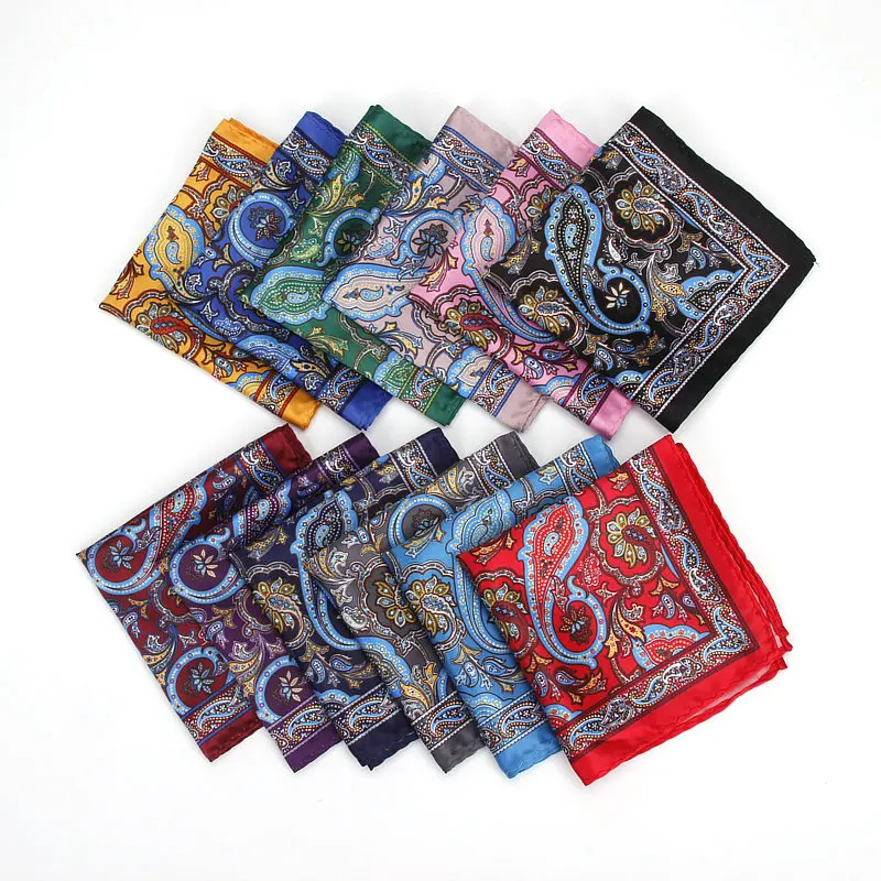 Brand New Men\'s Handkerchief Vintage Paisley Pocket Square Soft Hankies Wedding Party Business Artificial Silk Chest Towel Gift