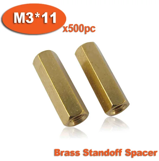 500pcs M3 x 11mm Brass Hexagon Hex Female Thread Standoff Spacer Pillars