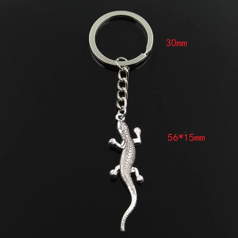 Fashion 30mm Key Ring Metal Key Chain Keychain Jewelry Antique Bronze Silver Color Plated Lizard Gecko 56x15mm Pendant