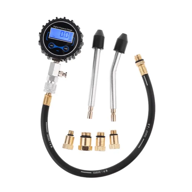 LCD Digital Compression Tester Pressure Gauge Motor Auto Petrol Gas Engine Cylinder Pressure Gauge with Adapter