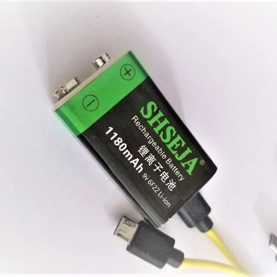 100% USB 9V BATTERTY 9V 1180mAh lithium li-po rechargeable smoke-alarm,micfrphone,Walkie-talkie battery