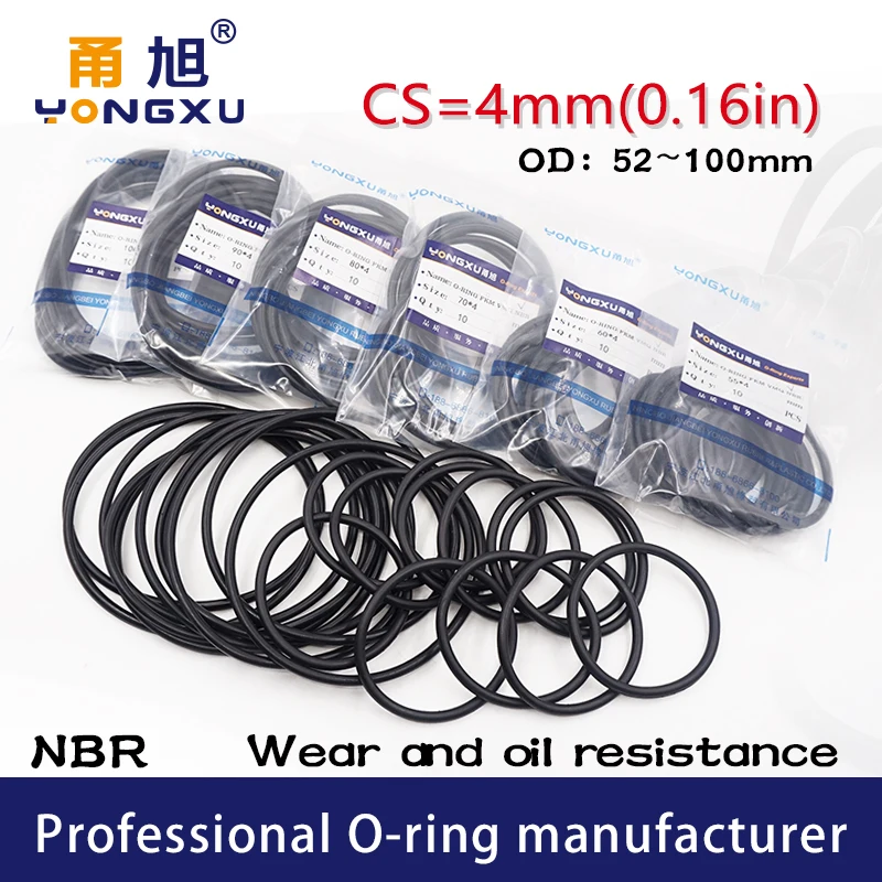 10PCS/Lot Black NBR Sealing O Ring CS4mm OD52/55/60/65/70/75/80/85/90/95/100*4mm Seal Rubber NBR Gasket Oil Rings