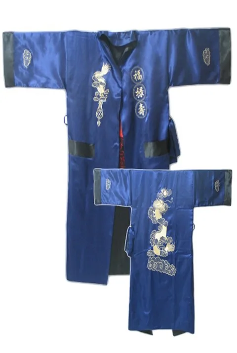 Drago di seta reversibile del vestito da bagno del Kimono dell'abito del ricamo del raso degli uomini cinesi neri rossi trasporto libero R-005