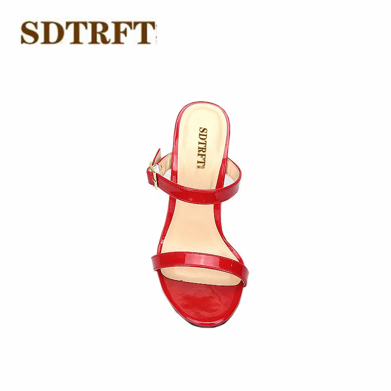 SDTRFT Stiletto Plus:46 47 48 49 50 Summer E+ width sandals 130mm thin heels sexy Open toe slides women Patent Leather shoes