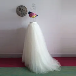 5 Layers Maxi Long Skirt Soft Tulle Skirts Wedding Bridesmaid Tutu Skirt Sweep Train Zipper Waist Customized Elegant Saia Longa