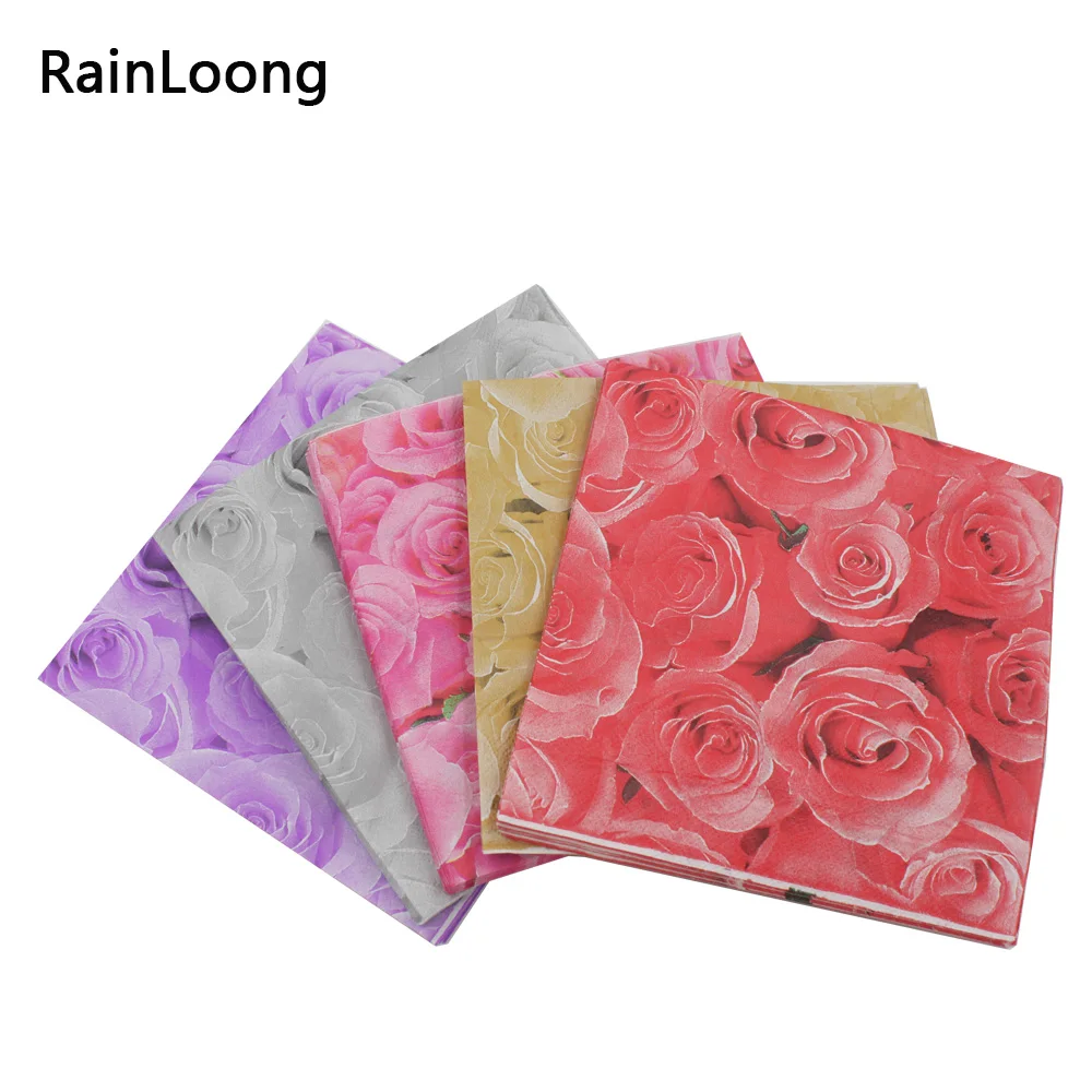 [RainLoong] Purple Rose Paper Napkins Mum Flower Festive & Party Tissue Napkins Decoupage Decoration 33*33cm 1 pack