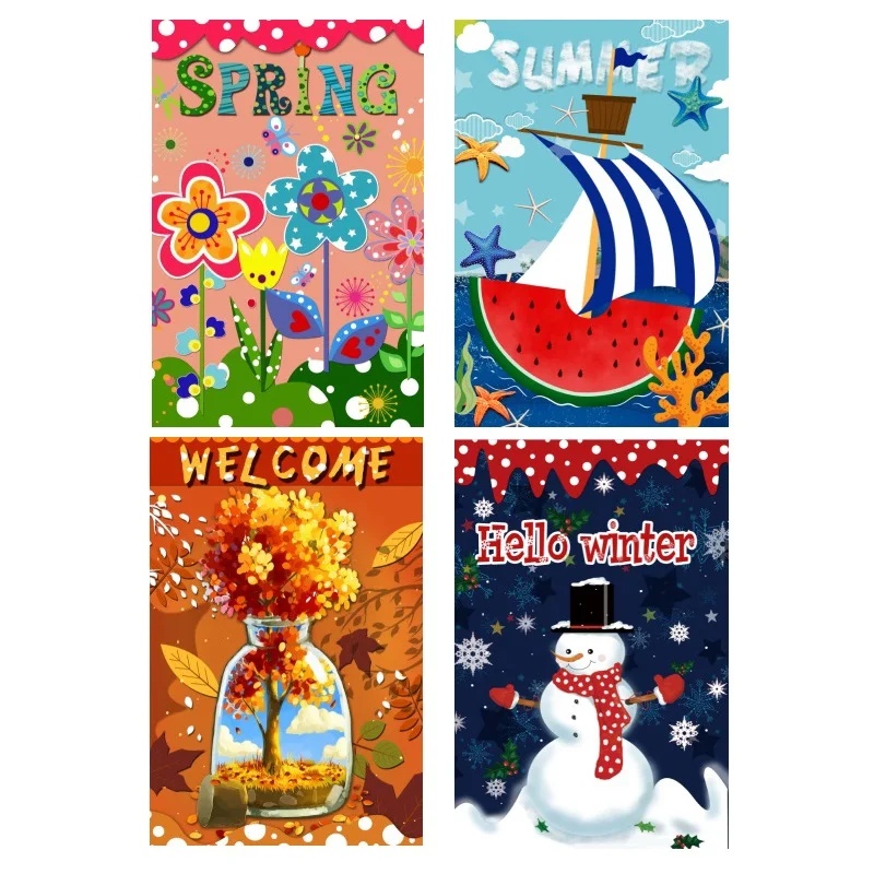 Johnin Own Design Double-Sided Spring Summer Autumn Winter Four Seasonal Garden Flag Set