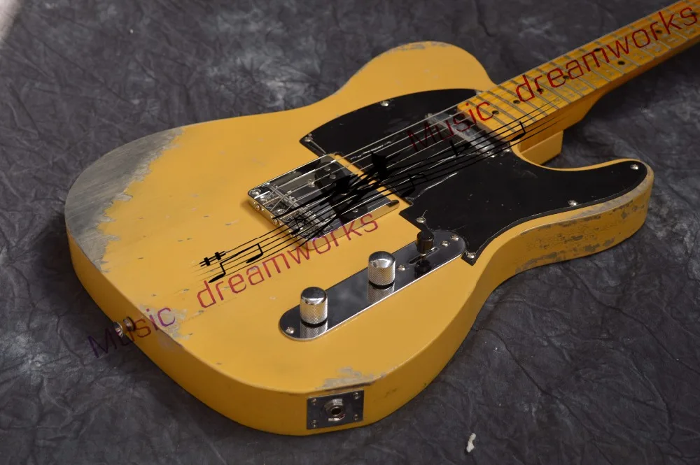 China Becoda electric guitar  TL Classic yellow  color handmade  remains old  guitar  Free shipping