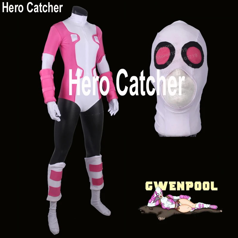 Hero Catcher Hoge Kwaliteit Gwenpool Kostuum Roze Gwenpool Pak Spandex Pak Zentai Cosplay Kostuum Gwen Zwembad Kostuum