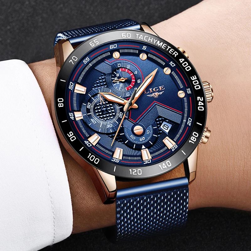 LIGE Casual Watch Man Mesh Strap Fashion Business Quartz Men Watches Top Brand Luxury Waterproof Date Clock Relogios Masculino