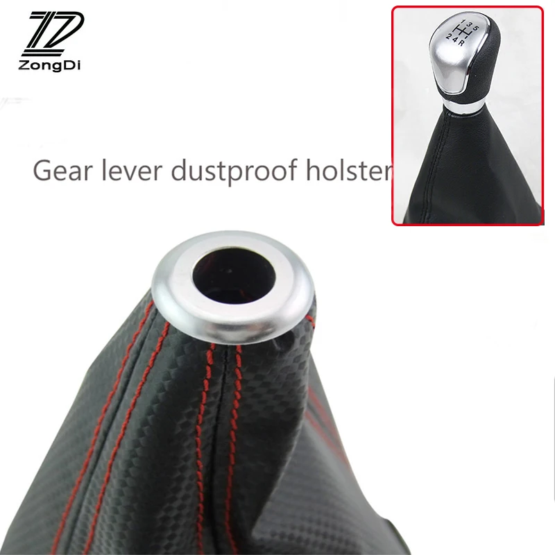 ZD For VW Passat B5 B6 Polo Golf 4 5 Chevrolet Cruze Lada Granta RAM Car Carbon Fiber Leather Gear Shift Knob Dust-proof Cover