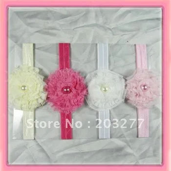 

Wholesale - 2cm wide Shimmery Stretchy Baby Headbands with 31/2'' chiffon flower