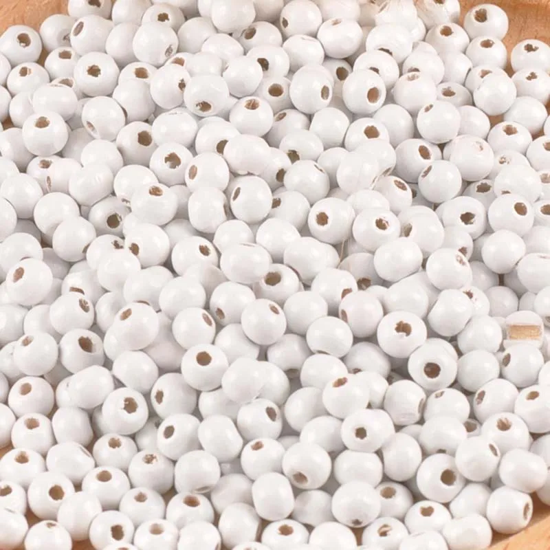 White Natural Wooden Round Ball Spacer Beads For Jewelry Making 6mm 500Pcs MT0223X