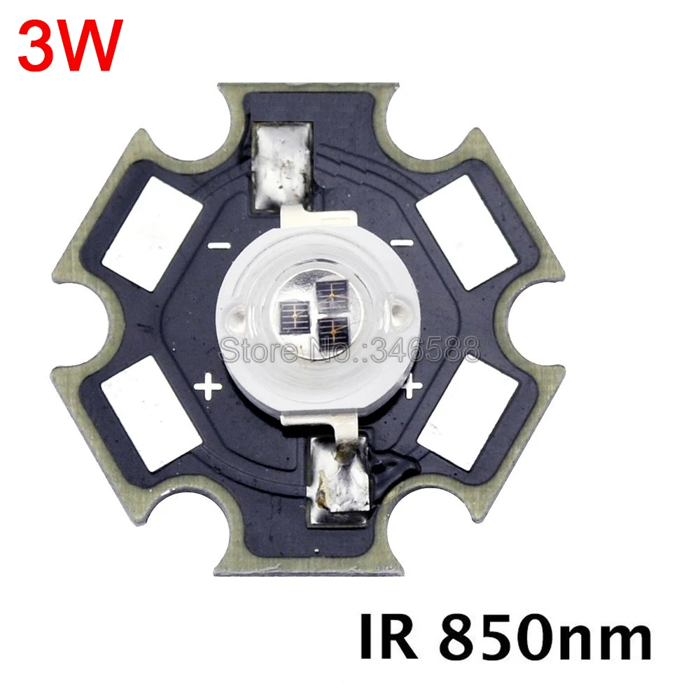 3W Infrared IR 850NM High Power LED Lighting Emitter Diode DC1.5-1.7V 700mA with 20mm Star Platine Base