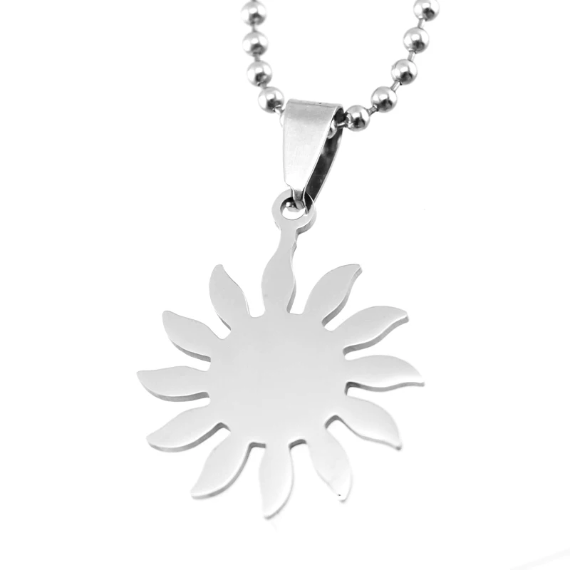 women Sun flower stainless steel choker petal necklace Blank sun  charms  mirror polish Pendants ball chain necklace