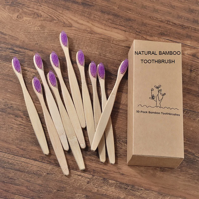 10Pcs Bamboo Toothbrush Eco Friendly Wooden Tooth Brush BPA Free Soft Bristle Tip Charcoal Adults Oral Care Toothbrushes
