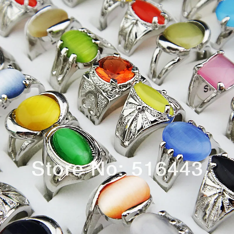 Big Promotion 50pcs Natural Cat Eye Stones Paltinum Plated Fashion Women Mens Rings Free Shipping Wholesale Jewelry Lots A-071