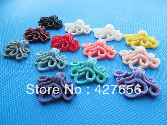 15pcs 31.09mmx24.15mm  13 Colors Flatback Resin Octopus Cameo Cabochon Charm Finding,Phone Decoration Kit,DIY Accessory Jewelry