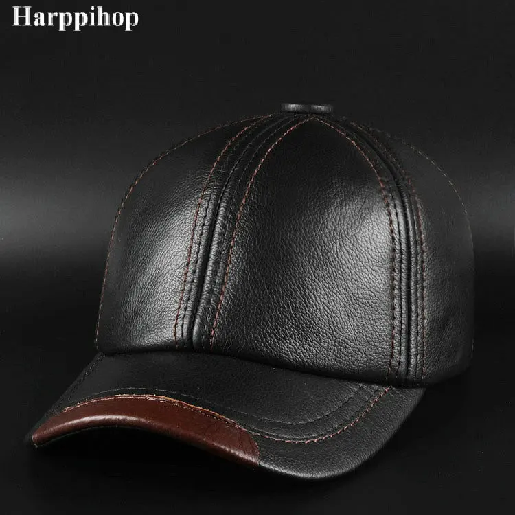 New winter fashion leather hat Mens Leather Baseball Cap Hat Haining leather peaked cap