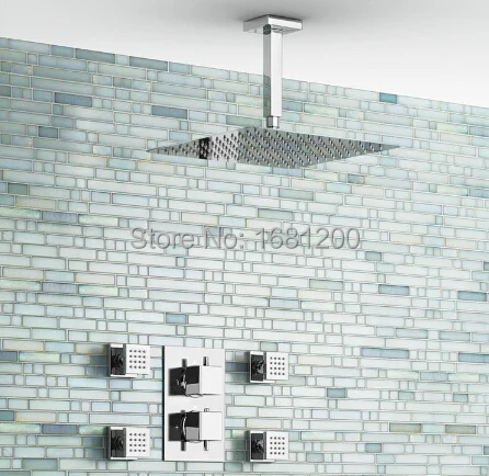 Thermostatic Shower Sets 2-Way Bathroom Concealed Install Shower Sets Ceiling Mounted With 4-Body Jets