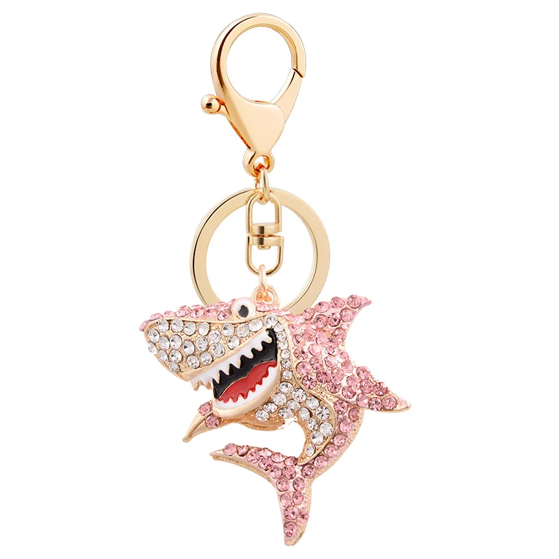 Over 20 Colors Crystal Animal Keychain Unique Design Rhinestone Fish Keyrings Jewelry Women Girls Bag Pendant Charms Accessories