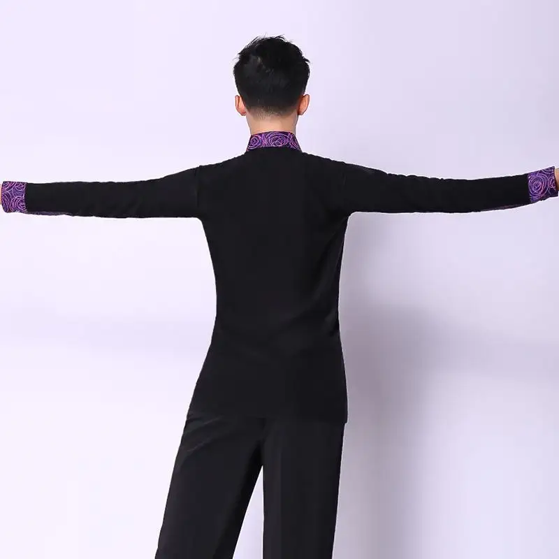 Mens Dance Tops Spring Latin Ballroom Modern Tango Samba National Standard Competition Long Sleeve Dancewear Top Shirt For Man