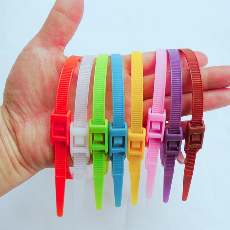 8x350mm 100pcs High Quality Full Size Color Nylon 66 Plastic Double Lock Cable Tie