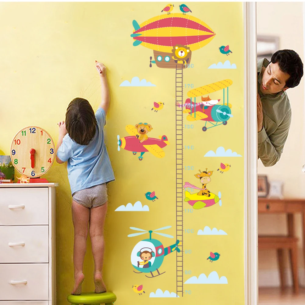 3d Cartoon Hot air balloon Measure Height Sticker Wall Stickers Kindergarten Kids Room Decor Children Height Ruler Stadiometer