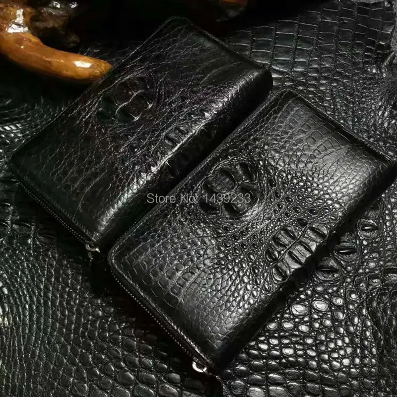 100% genuine alligator skin leather long big size men wallet purss,double zipper closure alligator skin men clutch wallet