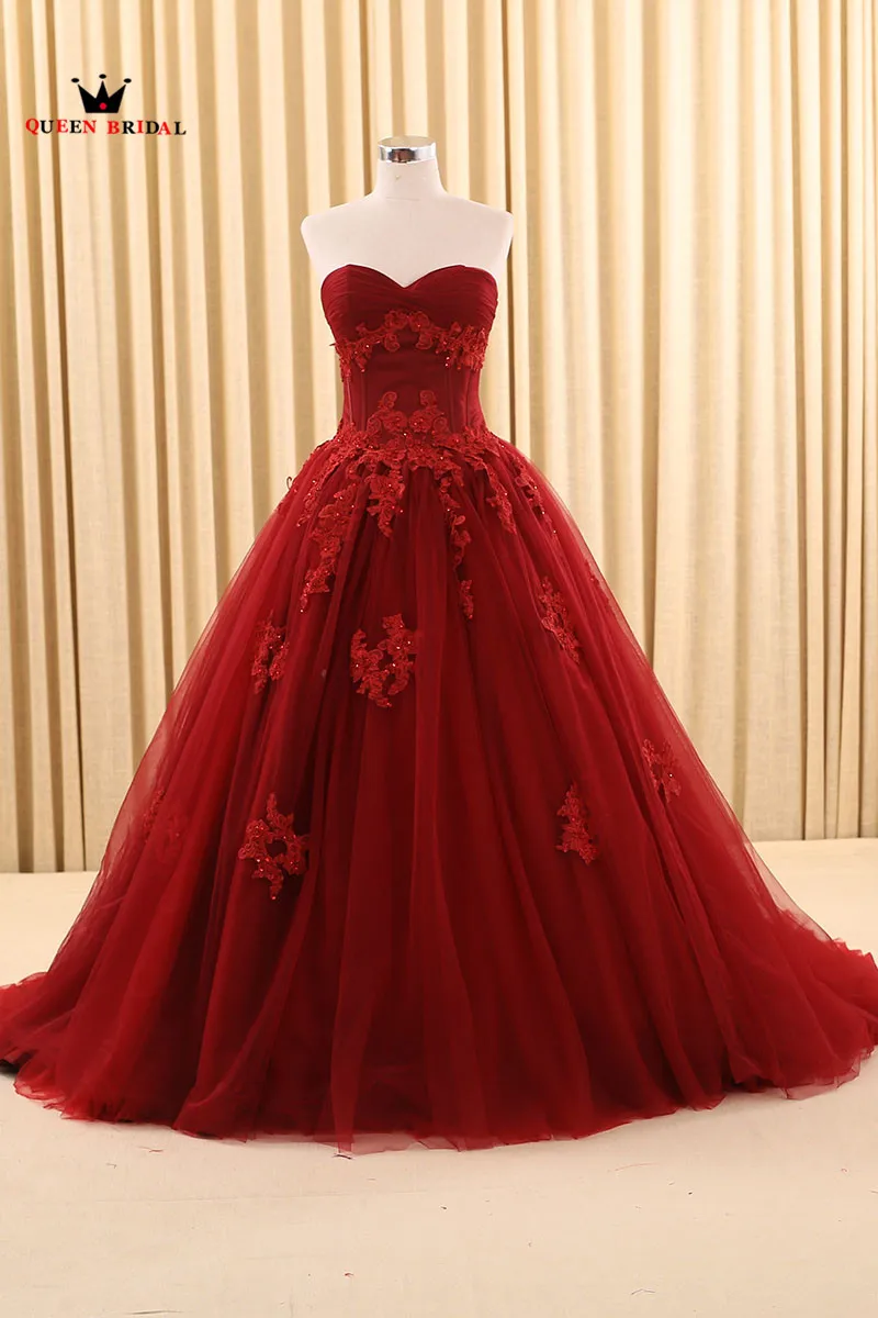 Custom Size Ball Gown Sweetheart Lace Formal Wine Red Wedding Dresses Bridal Wedding Gowns 2023 New Vestido De Noiva WD90