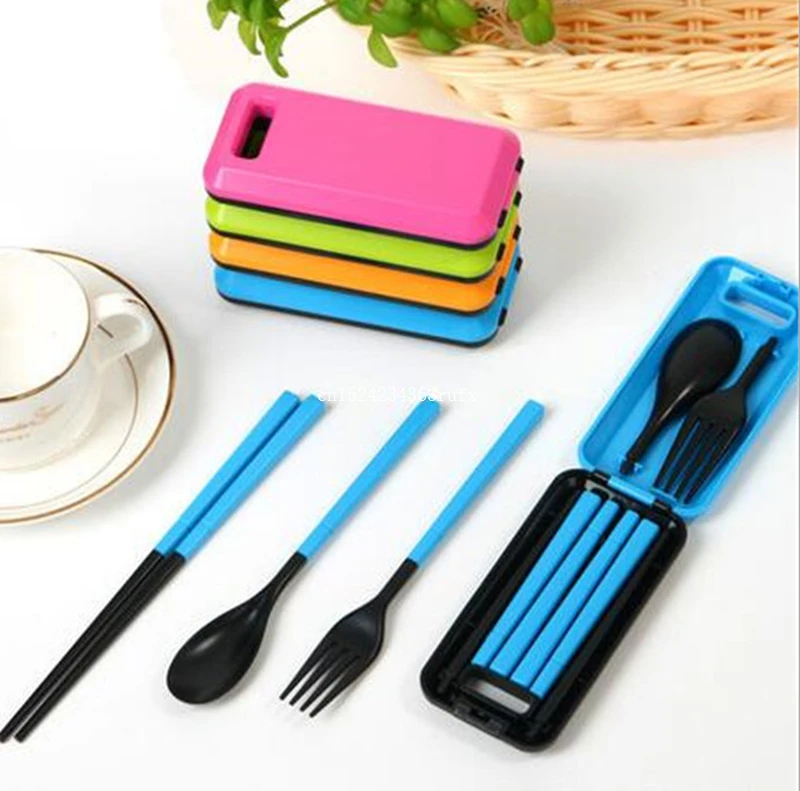 

200sets 3pcs/set Tableware Sets With Folding Combination Tableware Chopstick Spoon Fork Kitchen Tools