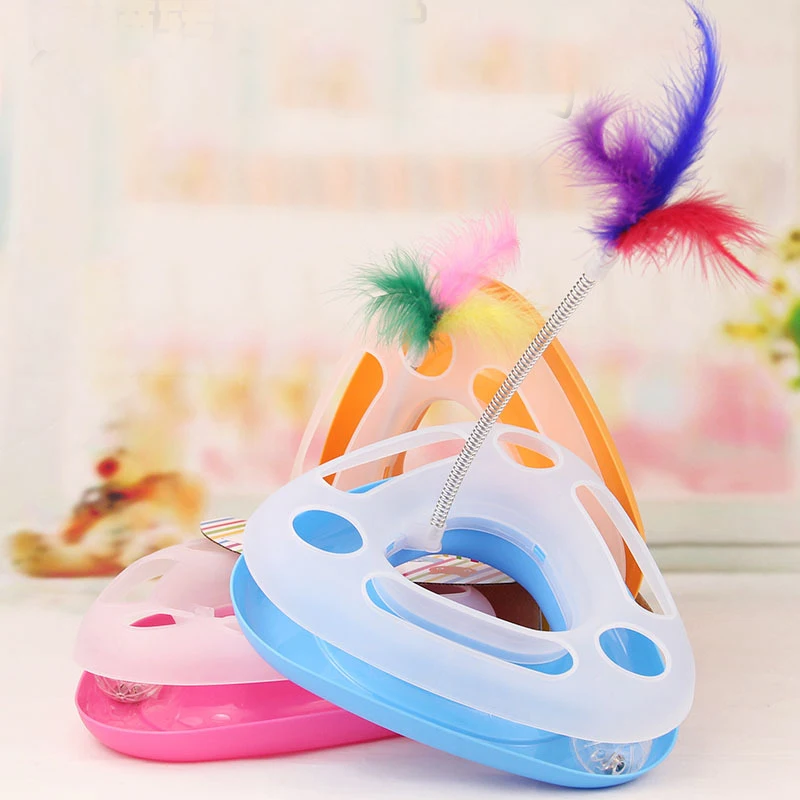 Cute Spring turntable Cat Training Toy Funny Tranining Amusement Turntable Feather Cat Toys Small Dog Interactive Pet Supplies