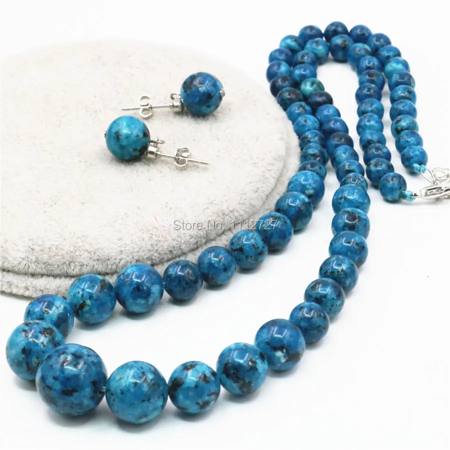 6-14mm Natural Ornaments Blue Epidote Beads Lucky Stones Necklace Chain Earrings Earbob Sets Women Gifts DIY Jewelry Accessories