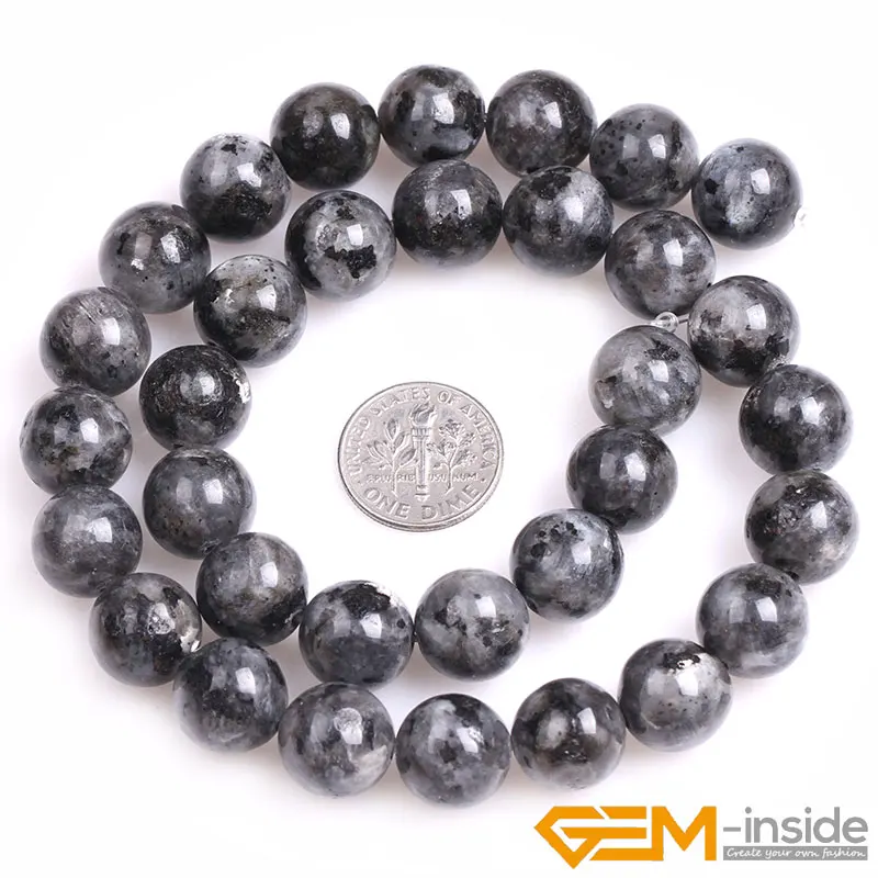 Natural Stone Black Larvikite Round Beads For Jewelry Making Strand 15\