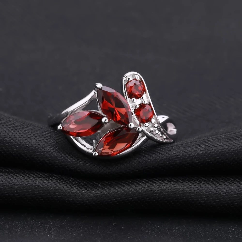 GEM'S BALLET 2.38Ct Natural Red Garnet Gemstone Ring 925 Sterling Silver Leaf Shape Rings For Women Wedding Fine Jewelry