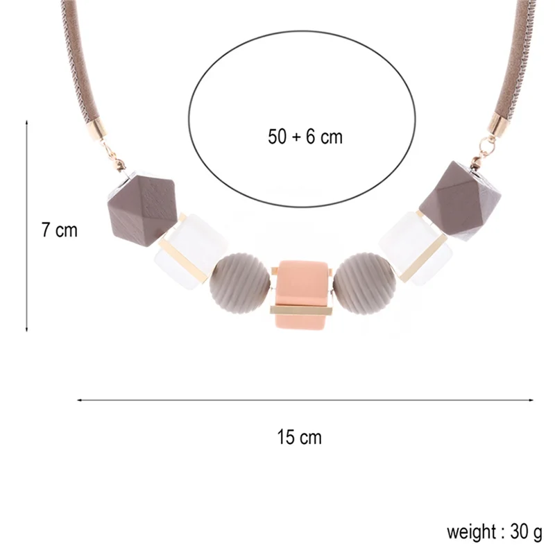 Colored Wood Round Beaded Pendant Necklace Trendy Sweater Chain Geometric Jewelry Accessories for Women цепочка