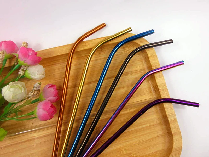 

100pcs 265mm Curved and Straight Stainless Steel Metal Drinking Reusable Rainbow Party Straws Bar Accessories Party Cocktail Set