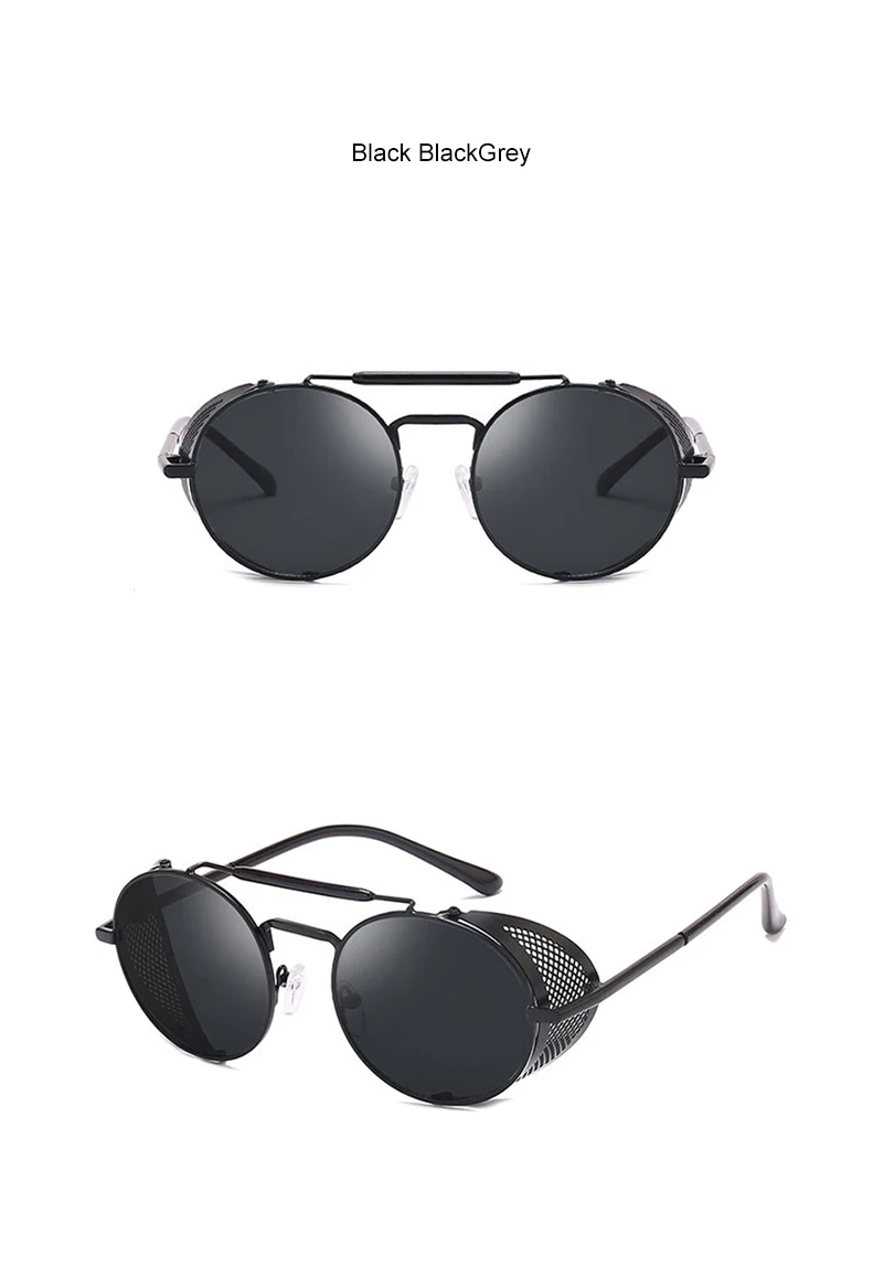 Neue Steampunk Retro Runde Metall Sonnenbrille Männer Frauen Marke Designer Gläser Metall Schilde Shades Oculos De Sol UV400 Brillen – Detail 2