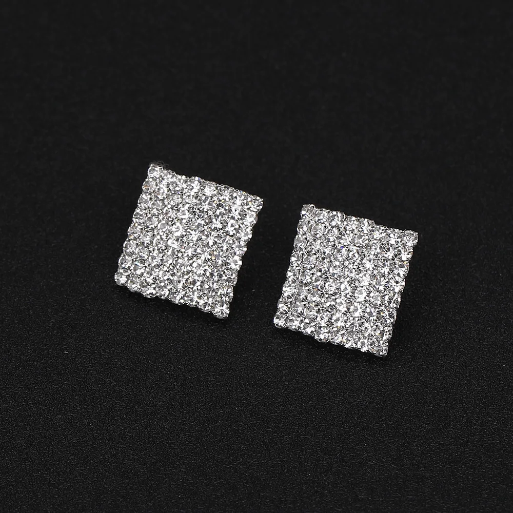 TREAZY klasyczny Design Rhinestone Sqaure stadniny kolczyki dla kobiet srebrny kolor kryształu biżuteria prezenty ślubne Femme Brincos