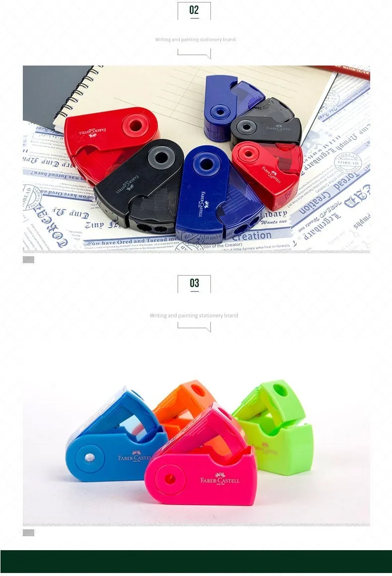 FABER CASTELL Push-Pull-Doppel-Bleistiftspitzer, Einloch- und Doppelloch-Funktion, Multifunktionales Schul- und Bürobedarf – Detail 8