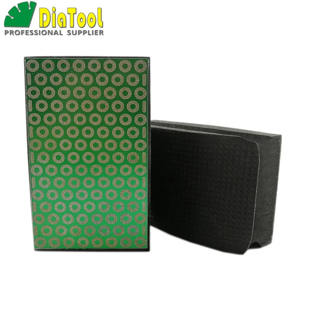 DIATOOL 2pcs Electroplated Diamond Hand Pad 90X55MM Grit #100 Foam Backed Hand Polishing Pad