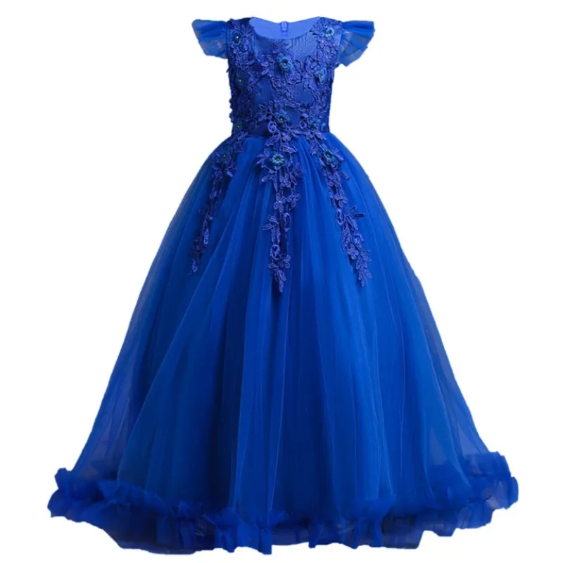 Kids Dresses Flower Lace Formal Sleeveless Long Dresses For Girls Princess Costume Girls Wedding Dresses Clothing 4-15Years