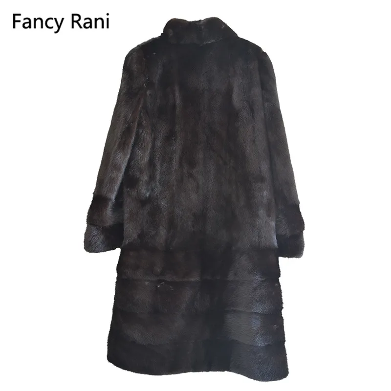 Fancy Rani Real Fur New Style Ladies' Fashion Mink Coats Genuine Leather Mink Fur Mandarin Collar Mink Coat Full Pelt Natural