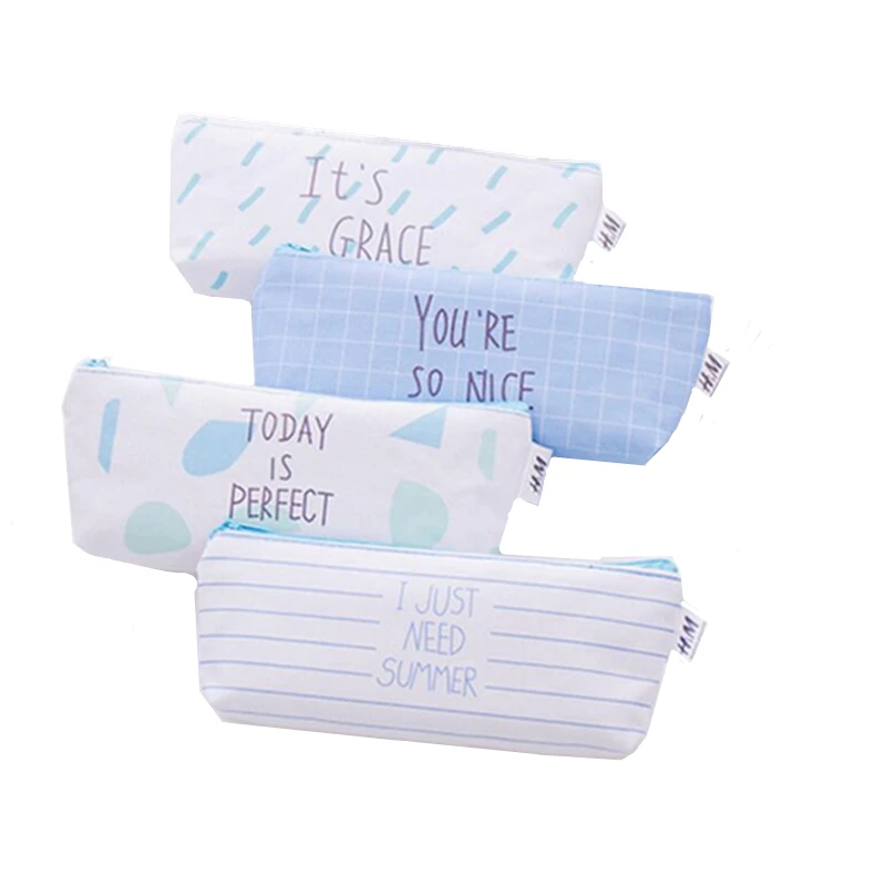 

1PCS Pencil Case Korean Cute Fresh Blue Canvas Pencil Bag Cute Stationery Gift School Supllies Pencils Box Student Supplies