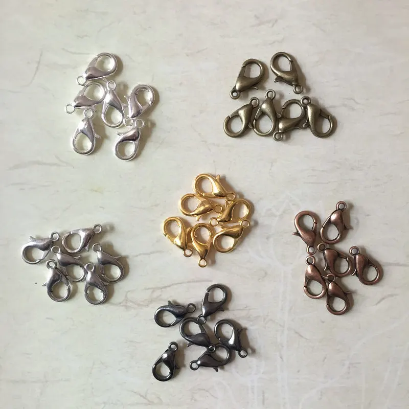 100pcs/lot Jewelry Findings Alloy antique bronze/gold/Rhodium lobster clasp Hooks for necklace&bracelet chain 10 12 14 16 18mm