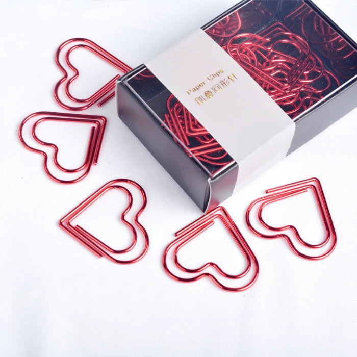 Red Heart Bookmarks Metal Gift Cute Clips Office Accessories Paper Clips Papel Clips Para Papel Papier bright red love heart