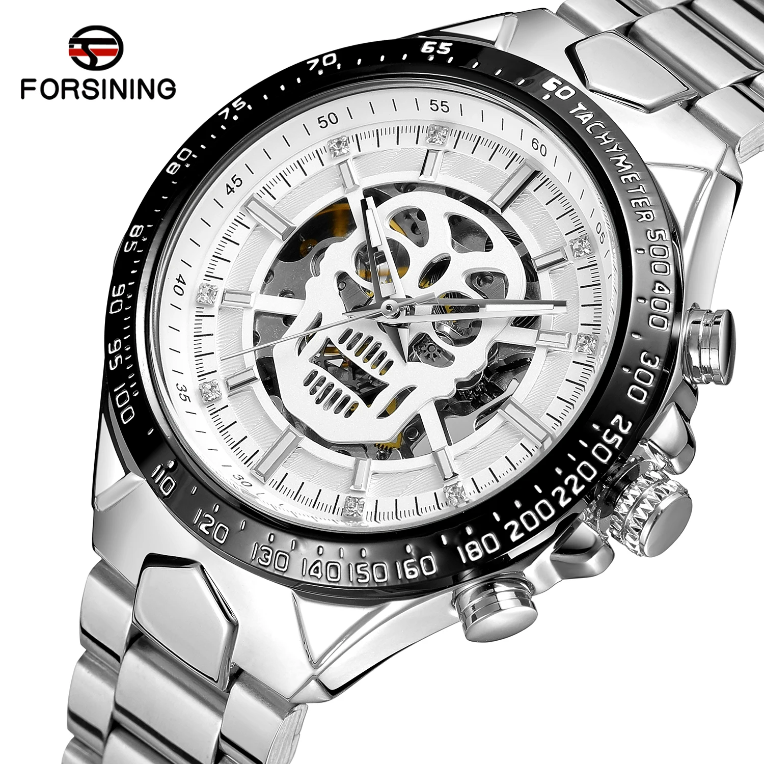 Fashion Forsiining Brand Steampunk Skull Auto Mechanical Watch Men Black Stainless Steel Skeleton Dial Cool Design Wrist Watches